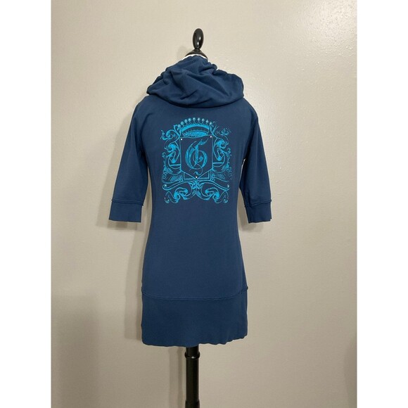 Women's Large Guess Blue Zip up Dress / Hoodie - Picture 2 of 8